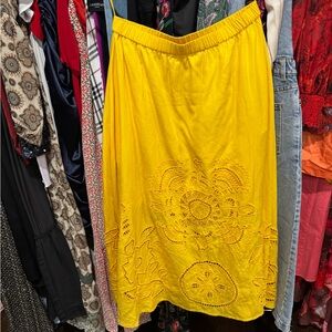 Misa Los Angeles Yellow Eyelet Midi Skirt